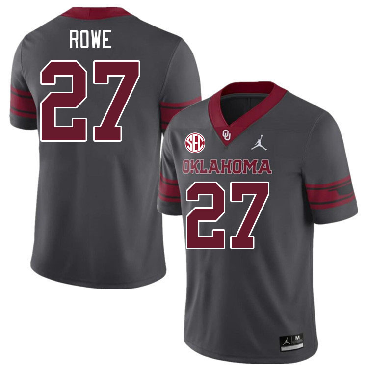 #27 Jayden Rowe Oklahoma Sooners 2024 SEC Conference College Football Jerseys-Charcoal